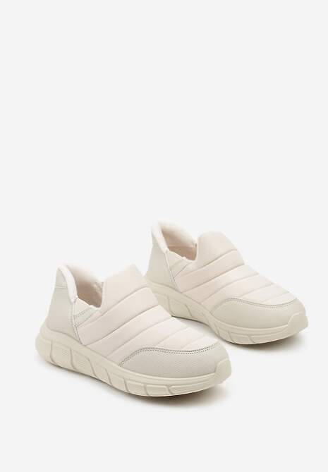 Beżowe Sneakersy na Platformie z Tłoczeniem i Pikowaną Cholewką Vermina 5