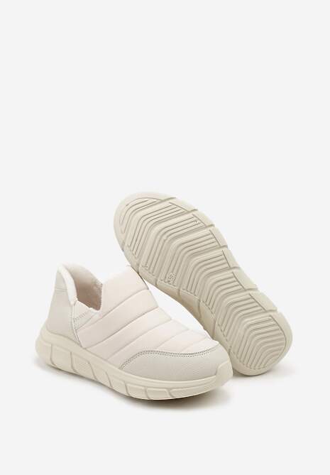 Beżowe Sneakersy na Platformie z Tłoczeniem i Pikowaną Cholewką Vermina 7