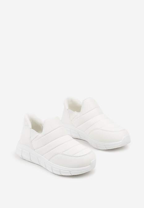 Białe Sneakersy na Platformie z Tłoczeniem i Pikowaną Cholewką Vermina 5