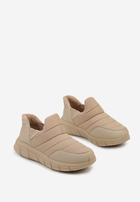 Ciemnobeżowe Sneakersy Śniegowce na Platformie z Tłoczeniem i Pikowaną Cholewką Vermina 5