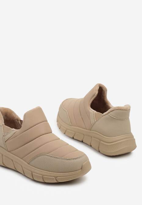 Ciemnobeżowe Sneakersy Śniegowce na Platformie z Tłoczeniem i Pikowaną Cholewką Vermina 6