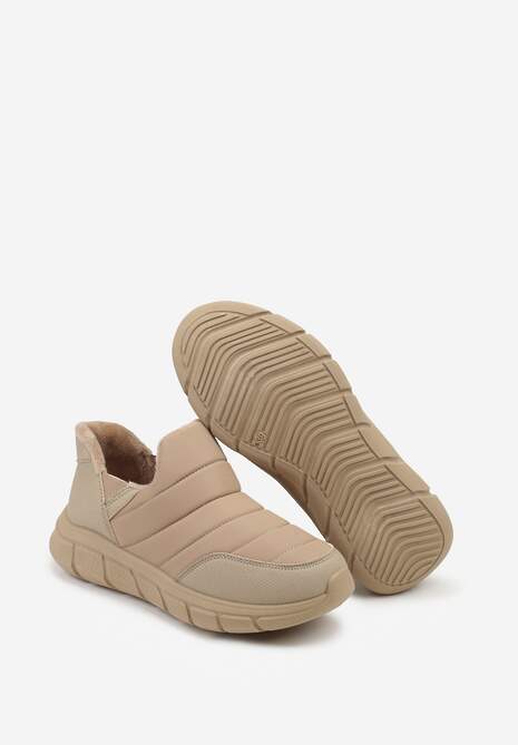 Ciemnobeżowe Sneakersy Śniegowce na Platformie z Tłoczeniem i Pikowaną Cholewką Vermina 7