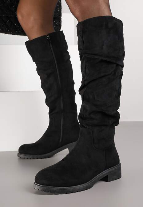 Czarne Kozaki Muszkieterki z Elastyczną Wstawką Iorine - Renee