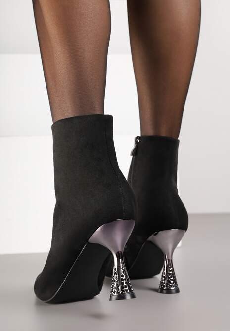 Czarne Botki Vices z Noskiem w Szpic na Klepsydrowym Obcasie Cinella 4