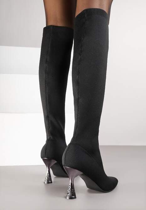 Czarne Kozaki Vices ze Skarpetkową Cholewką na Klepsydrze z Cyrkoniami Gioluna 4