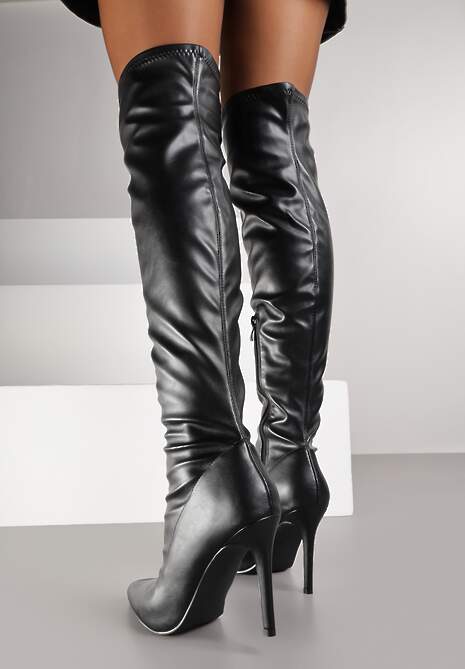 Czarne Kozaki Vices na Szpilce z Marszczoną Cholewką Calavelie 4