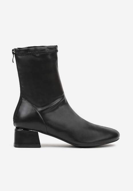 Czarne Eleganckie Botki VICES Skarpetkowe na Klocku z Metalicznym Zdobieniem Rivite 4