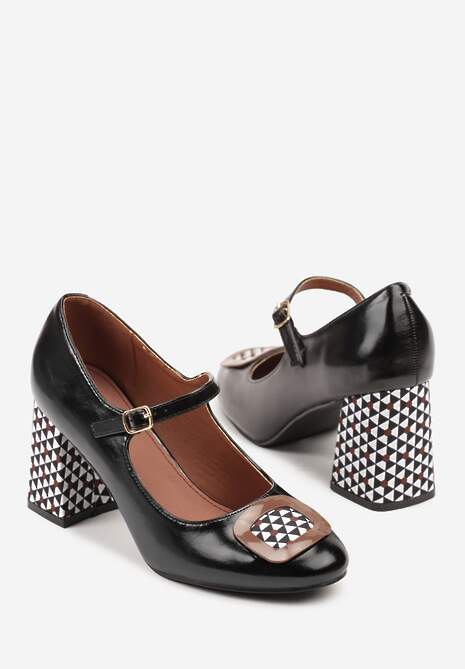 Czarne Retro Czółenka Vices w Stylu Mary Jane ze Skórzaną Wkładką Vedvire 6