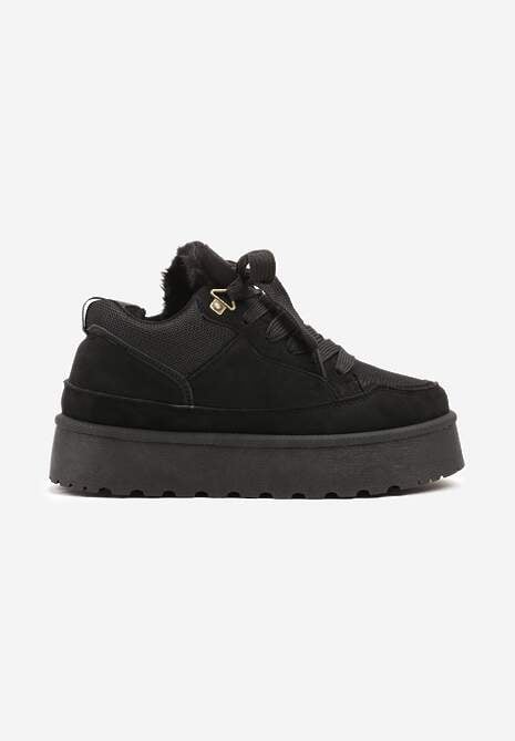 Czarne Sneakersy Śniegowce o Fasonie Sneakersów na Platformie Velavine 4