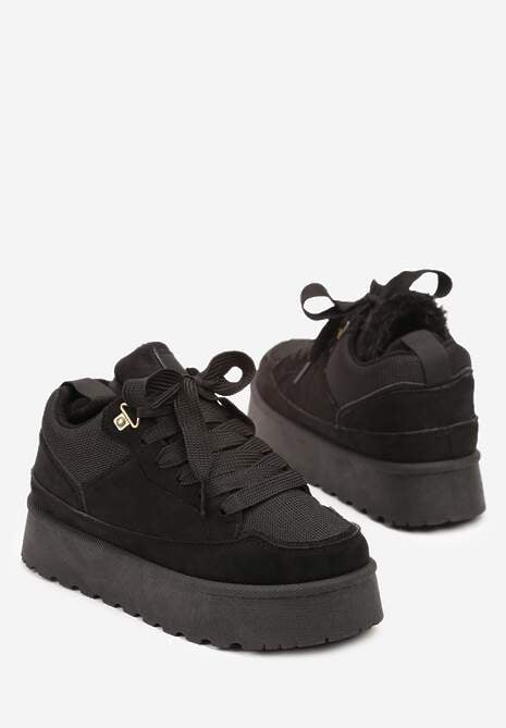 Czarne Sneakersy Śniegowce o Fasonie Sneakersów na Platformie Velavine 7