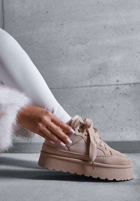 Ciemnobeżowe Sneakersy Śniegowce na Platformie Velavine