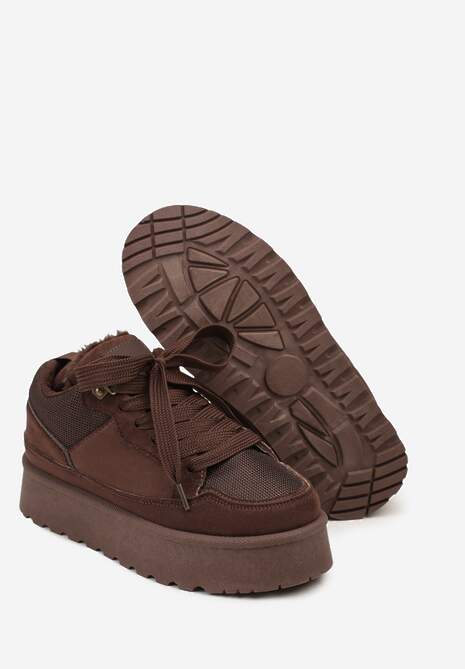 Brązowe Sneakersy Śniegowce o Fasonie Sneakersów na Platformie Velavine 7