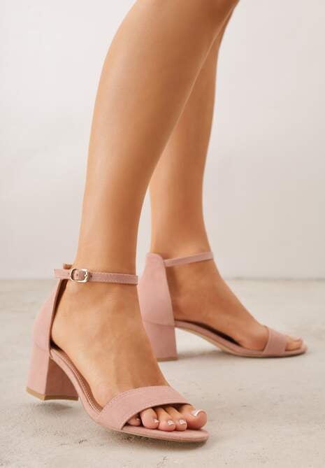 Jasnoróżowe Basicowe Sandały na Słupku Vices z Paskiem Wokół Kostki Varhira