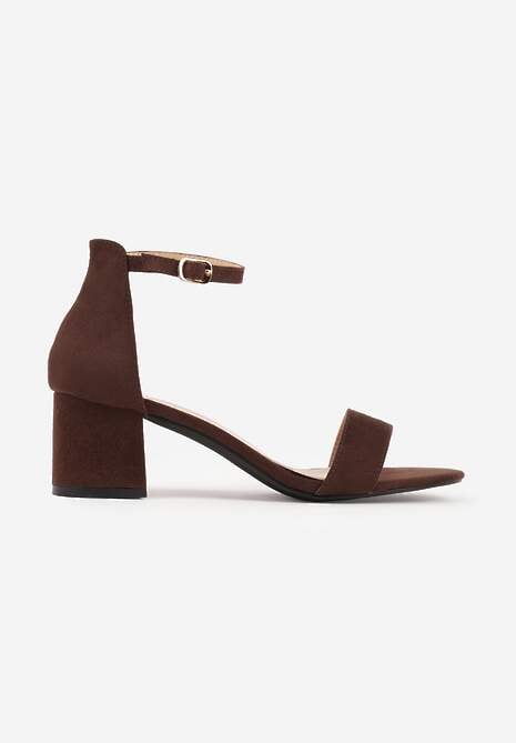 Ciemnobrązowe Basicowe Sandały na Słupku Vices z Paskiem Wokół Kostki Varhira 4