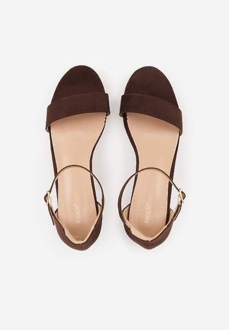 Ciemnobrązowe Basicowe Sandały na Słupku Vices z Paskiem Wokół Kostki Varhira 6