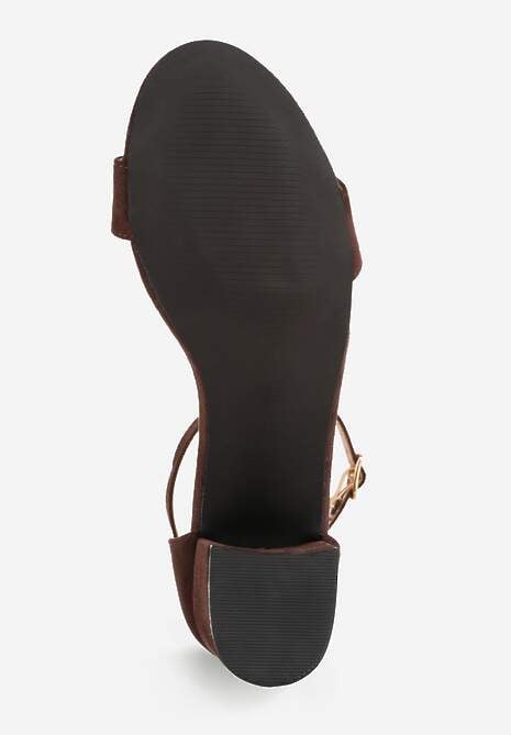 Ciemnobrązowe Basicowe Sandały na Słupku Vices z Paskiem Wokół Kostki Varhira 7