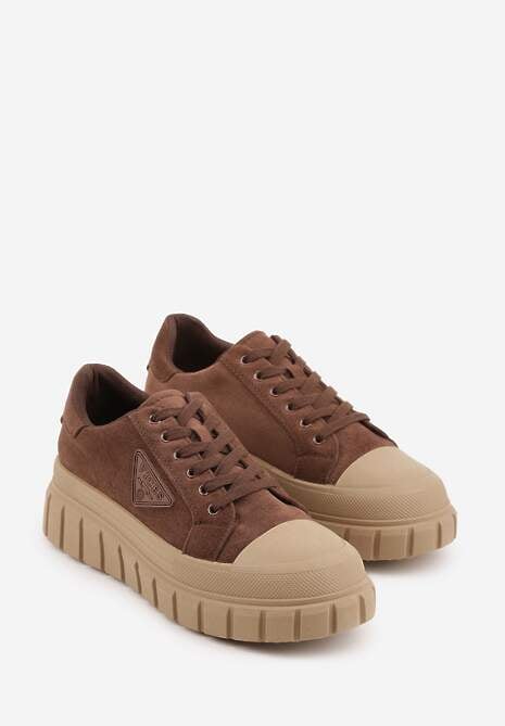 Jasnobrązowe Sneakersy Vices na Platformie z Ozdobą i Napisem Leawen 5