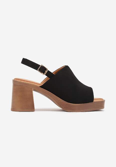 Czarne Sandały VICES na Słupku i Platformie Stylizowanych na Drewniane Lobenti 4