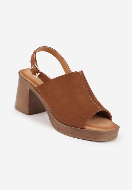 Jasnobrązowe Sandały VICES na Słupku i Platformie Stylizowanych na Drewniane Lobenti 5