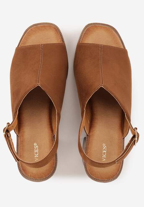 Jasnobrązowe Sandały VICES na Słupku i Platformie Stylizowanych na Drewniane Lobenti 6