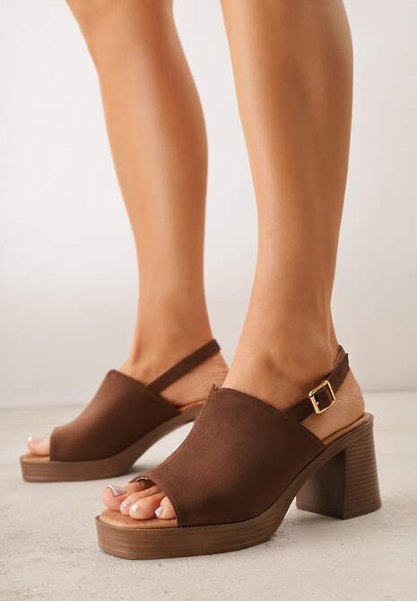 Brązowe Sandały VICES na Słupku i Platformie Stylizowanych na Drewniane Lobenti