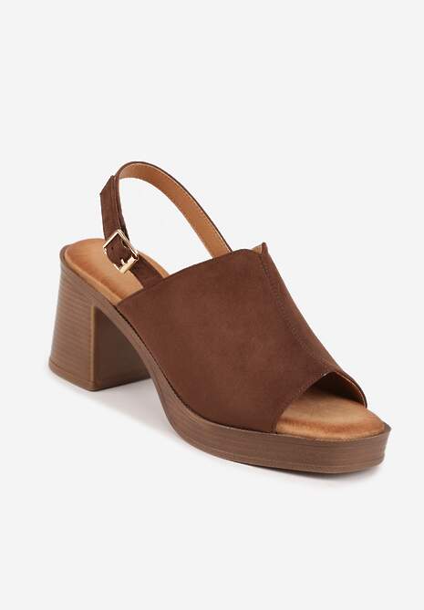 Brązowe Sandały VICES na Słupku i Platformie Stylizowanych na Drewniane Lobenti 5