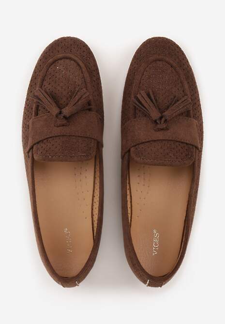 Ciemnobrązowe Mokasyny VICES z Ażurową Cholewką i Frędzlami Hyrilea 6