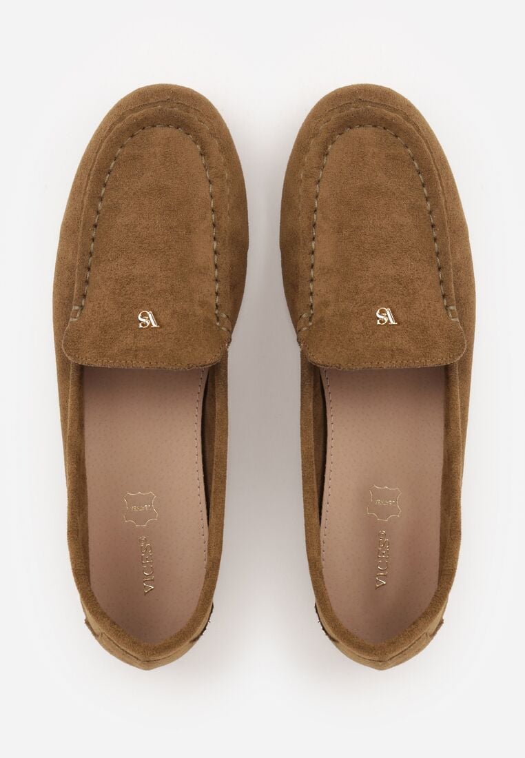 Ciemnobeżowe Mokasyny VICES z Wkładką ze Skóry Naturalnej i Metalicznym Elementem Alcimene 6