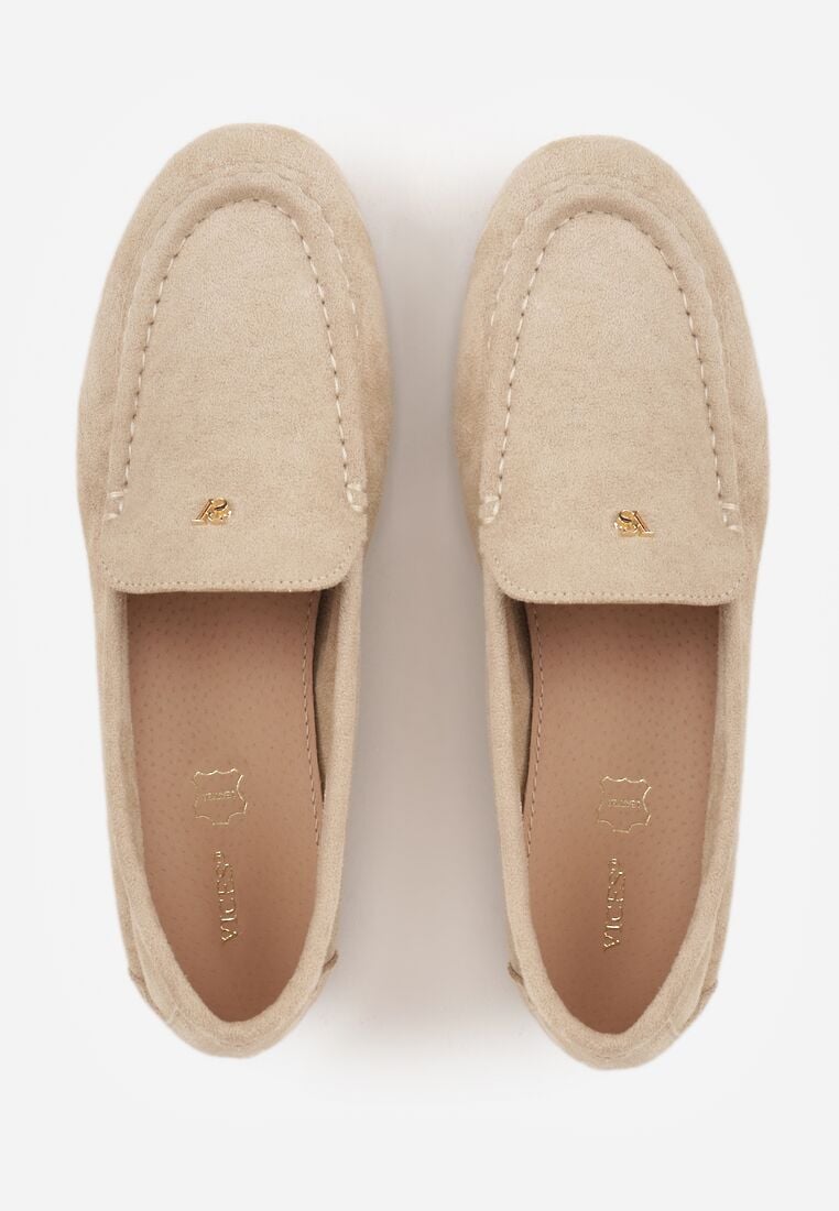 Jasnobeżowe Mokasyny VICES z Wkładką ze Skóry Naturalnej i Metalicznym Elementem Alcimene 6