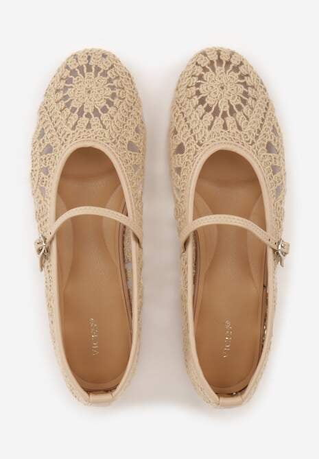 Ciemnobeżowe Boho Balerinki VICES w Stylu Mary Jane z Ażurową Cholewką Lainia 6