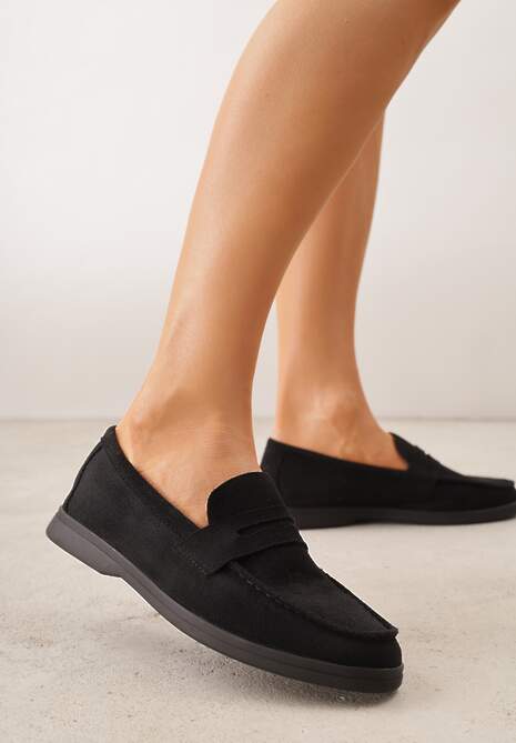 Czarne Mokasyny Casual VICES z Imitacji Zamszu z Wkładką ze Skóry Naturalnej Sheiris