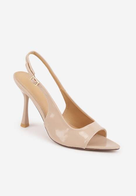 Ciemnobeżowe Sandały VICES na Szpilce z Lakierowanym Wykończeniem Nesamenis 5