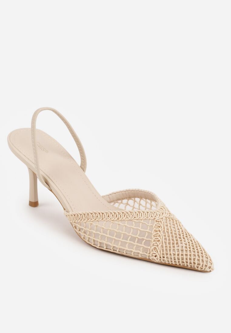 Beżowe Szpilki VICES Ozdobione Siateczką Coraerial 5