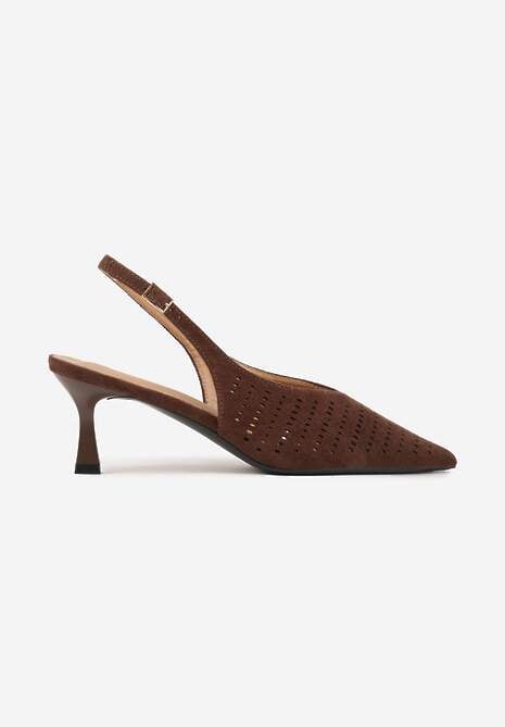 Ciemnobrązowe Czółenka Slingback VICES na Kaczuszce z Ażurową Cholewką Klephei 4