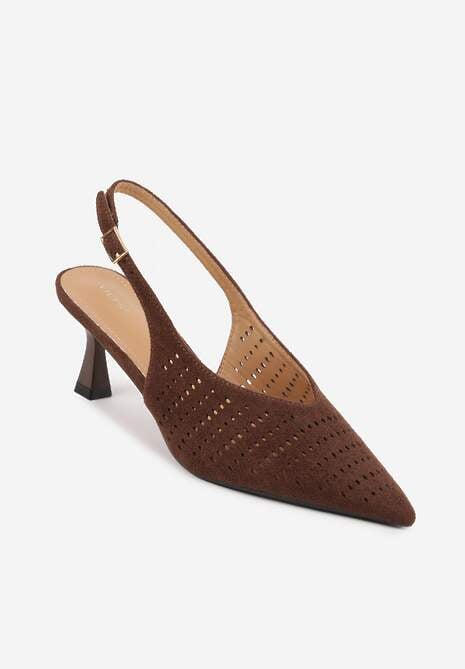 Ciemnobrązowe Czółenka Slingback VICES na Kaczuszce z Ażurową Cholewką Klephei 5
