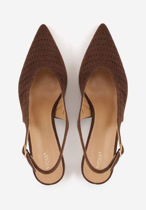 Ciemnobrązowe Czółenka Slingback VICES na Kaczuszce z Ażurową Cholewką Klephei 6