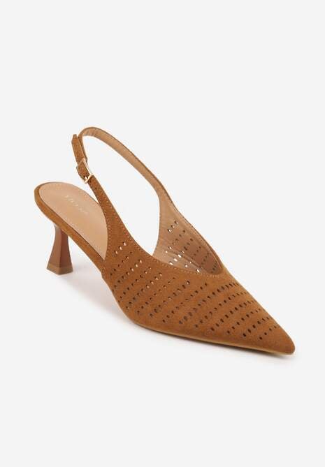 Brązowe Czółenka Slingback VICES na Kaczuszce z Ażurową Cholewką Klephei 5