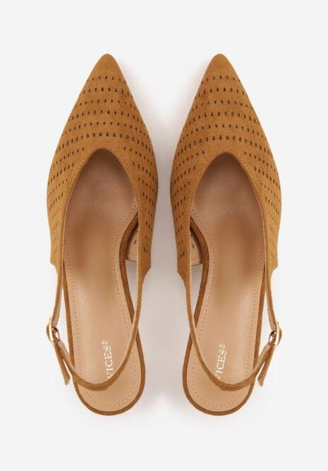 Brązowe Czółenka Slingback VICES na Kaczuszce z Ażurową Cholewką Klephei 6