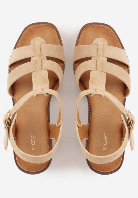 Ciemnobeżowe Sandały VICES na Słupku i Platformie z Geometrycznymi Paskami Undilis 6