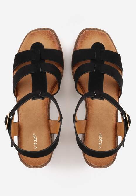 Czarne Sandały VICES na Słupku i Platformie z Geometrycznymi Paskami Undilis 6
