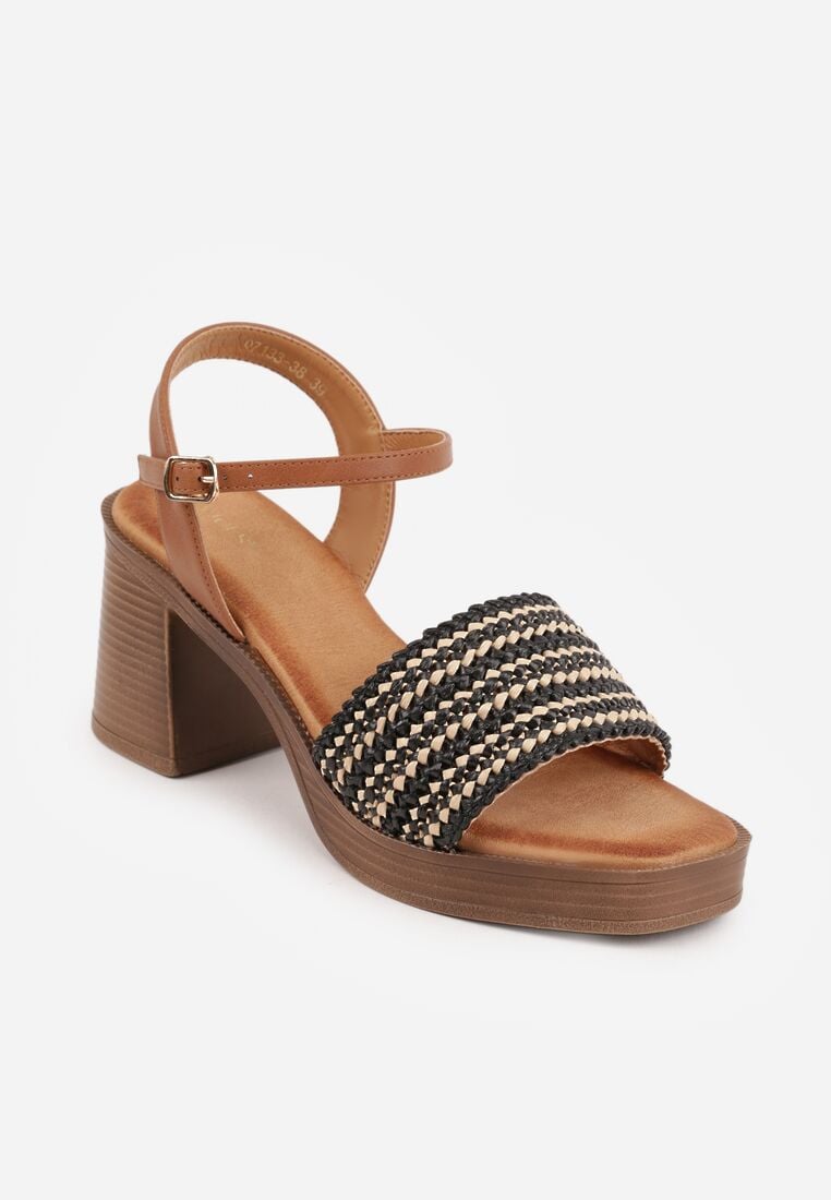 Czarne Plecione Sandały VICES na Słupku Stylizowanym na Drewniany Chasine 5