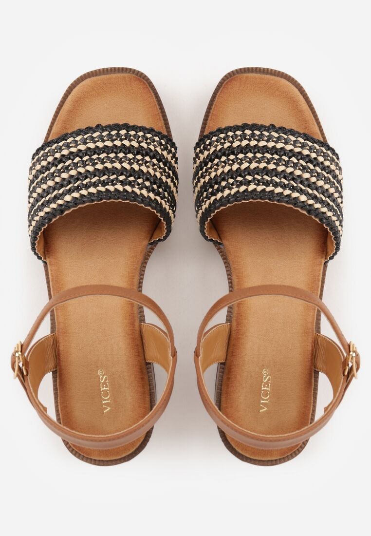 Czarne Plecione Sandały VICES na Słupku Stylizowanym na Drewniany Chasine 6