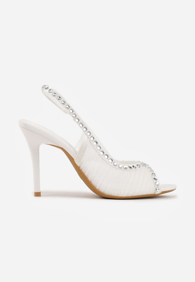 Białe Sandały Slingback VICES z Siateczki na Szpilce Zdobione Cyrkoniami Aethipe 4