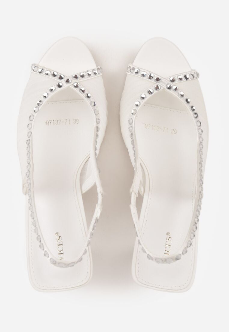 Białe Sandały Slingback VICES z Siateczki na Szpilce Zdobione Cyrkoniami Aethipe 6