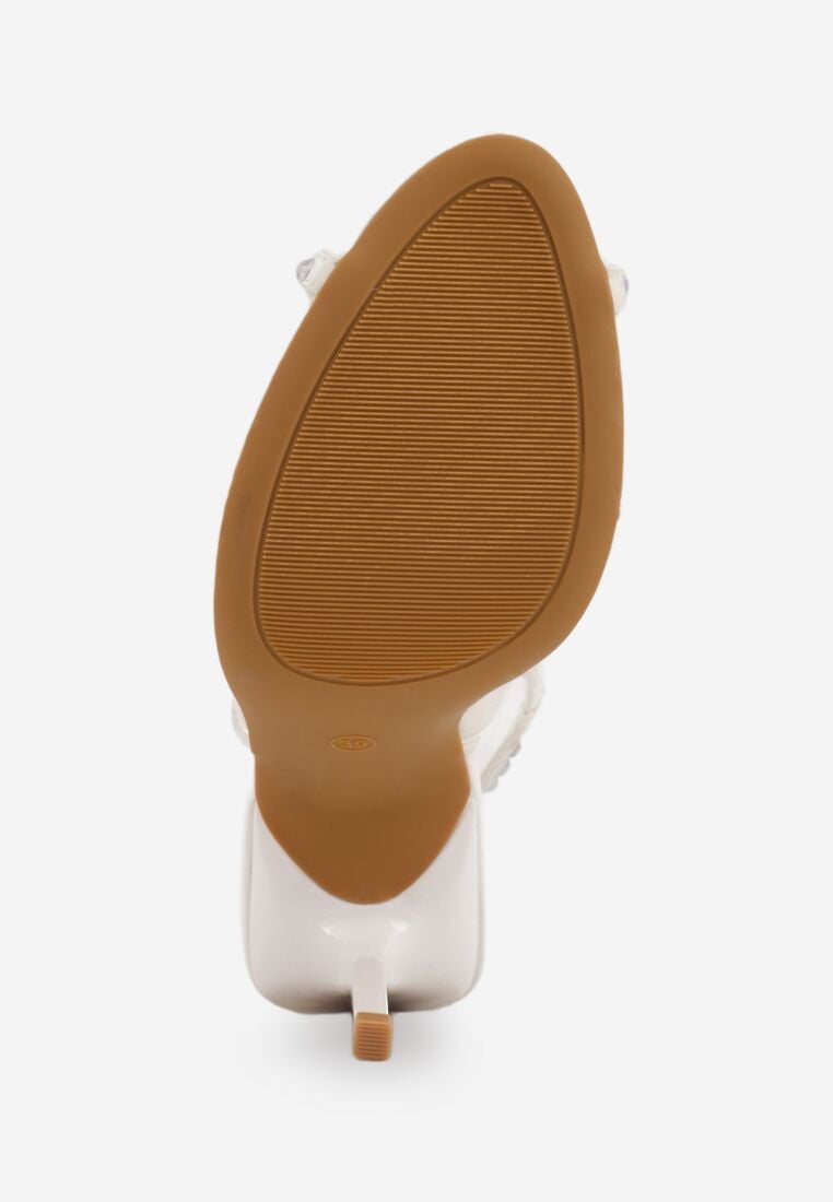 Białe Sandały Slingback VICES z Siateczki na Szpilce Zdobione Cyrkoniami Aethipe 7