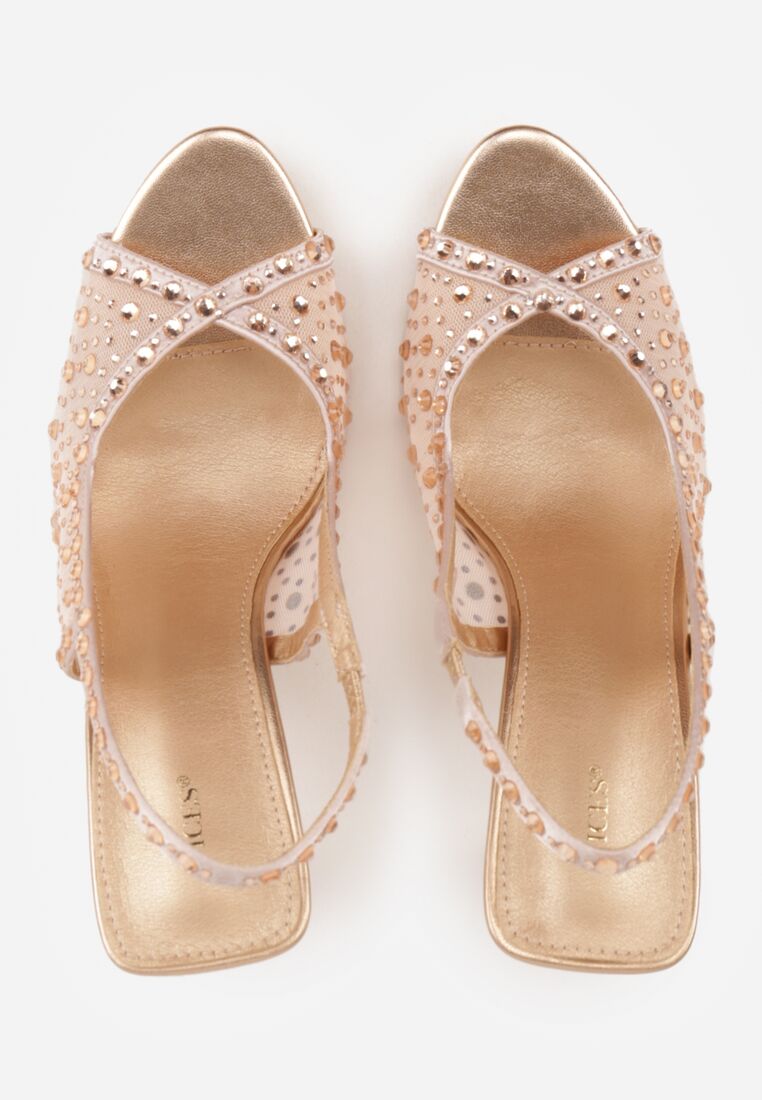 Szampańskie Siateczkowe Sandały na Szpilce VICES Ozdobione Cyroniami Amamenis 6