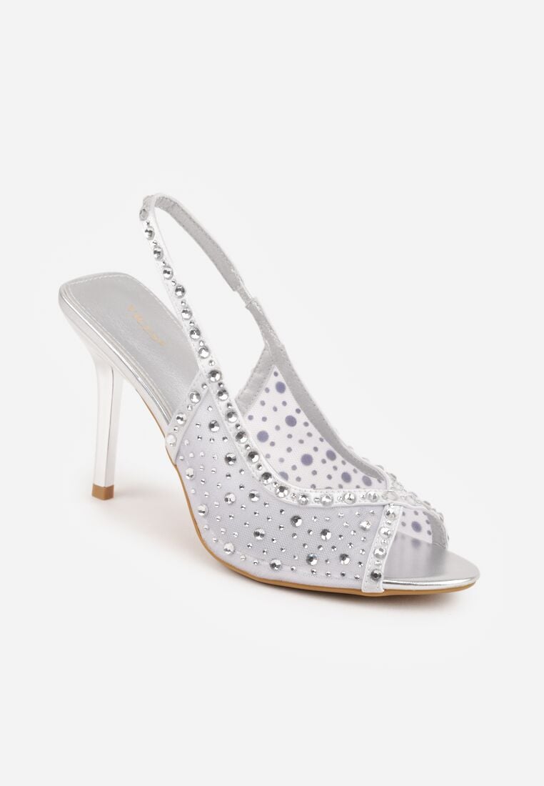 Srebrne Siateczkowe Sandały na Szpilce VICES Ozdobione Cyroniami Amamenis 5