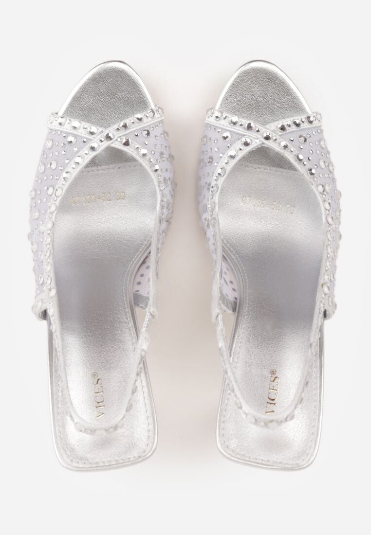 Srebrne Siateczkowe Sandały na Szpilce VICES Ozdobione Cyroniami Amamenis 6