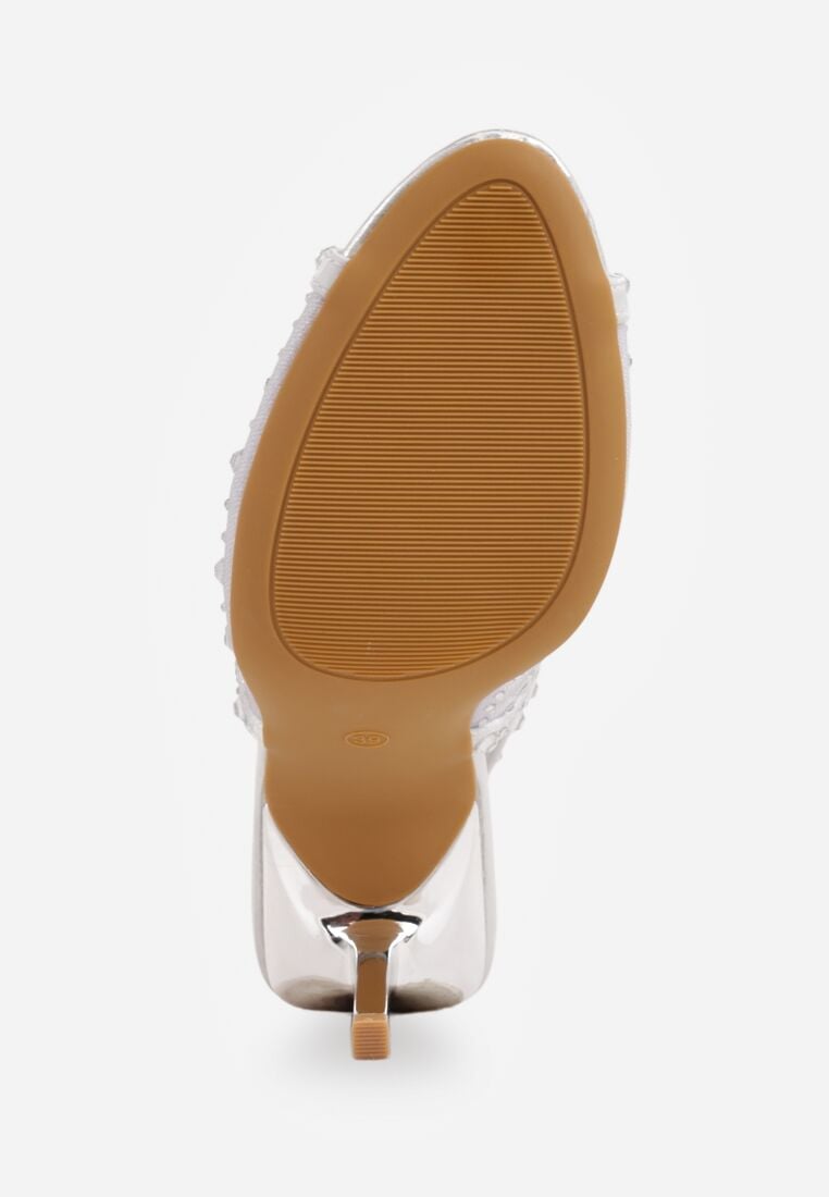 Srebrne Siateczkowe Sandały na Szpilce VICES Ozdobione Cyroniami Amamenis 7