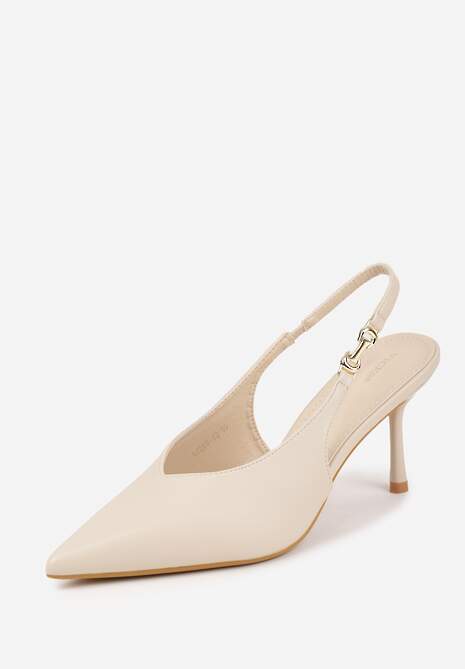 Beżowe Szpilki Slingback VICES z Cholewką z Wycięciem V Natonale 5